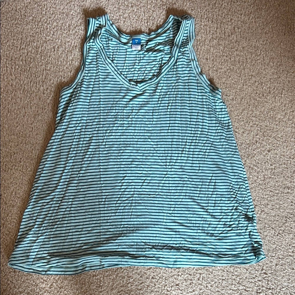Old Navy Women's Mint Green and Black Striped Tank Top